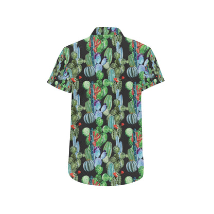 Cactus Watercolor Style Print Men's Short Sleeve Button Up Shirt