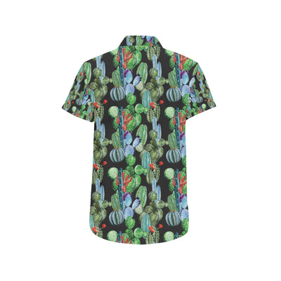 Cactus Watercolor Style Print Men's Short Sleeve Button Up Shirt