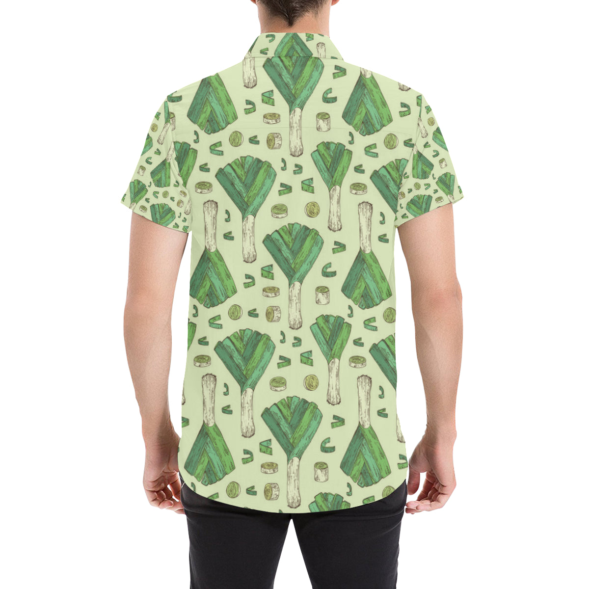 Leek Pattern Print Design 04 Men's Short Sleeve Button Up Shirt