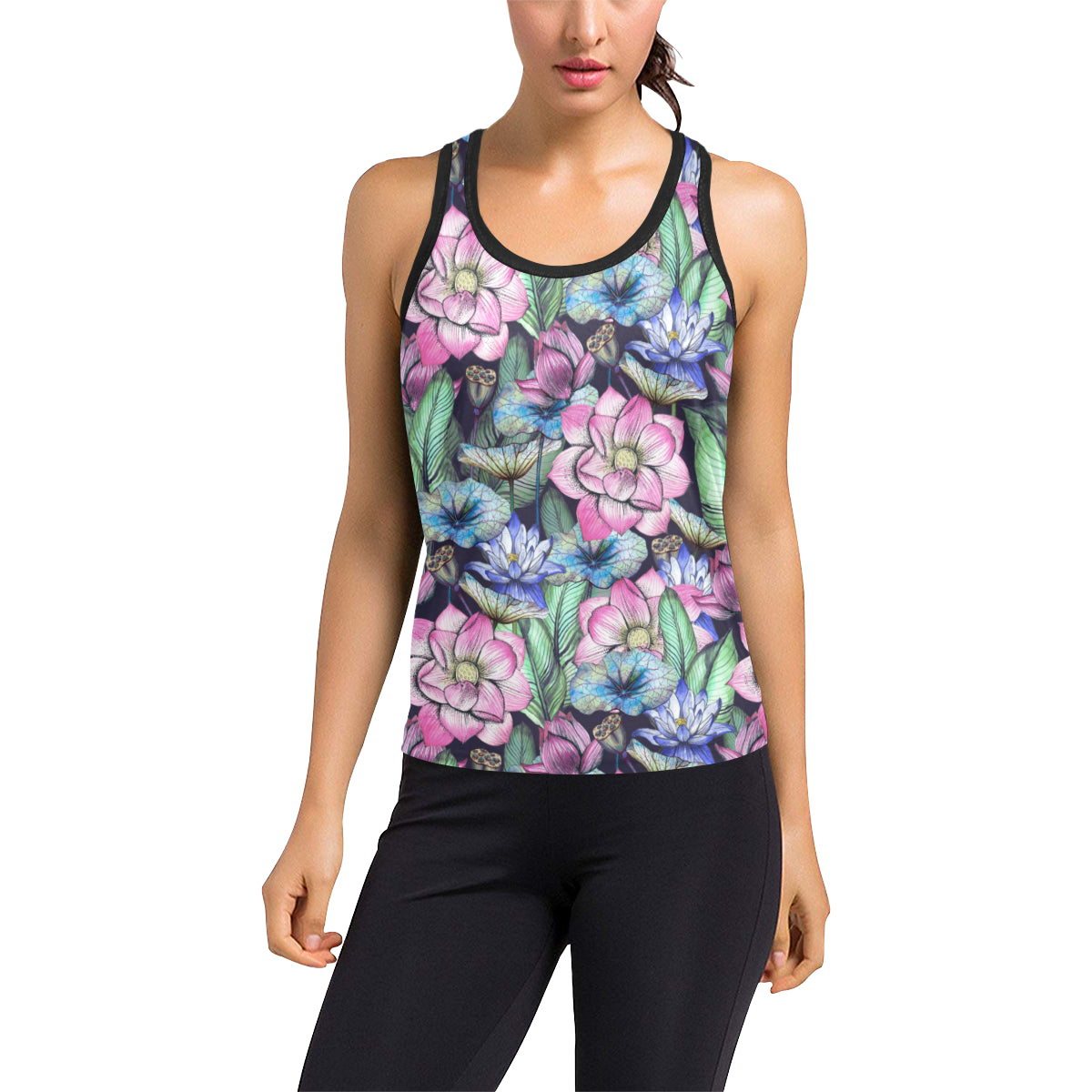 Water Lily Pattern Print Design WL07 Women's Racerback Tank Top