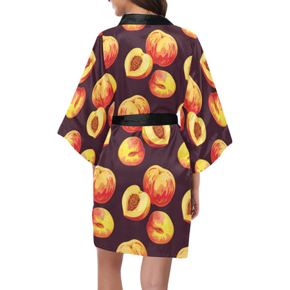 Peach Pattern Print Design A04 Women's Short Kimono