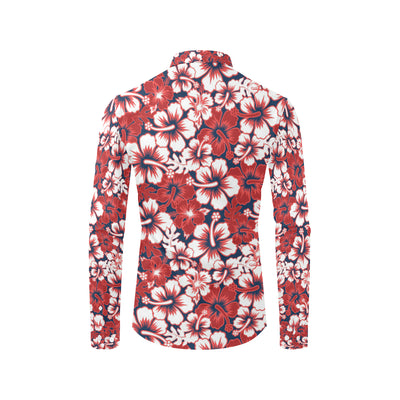 Red Hibiscus Pattern Print Design HB01 Men's Long Sleeve Shirt