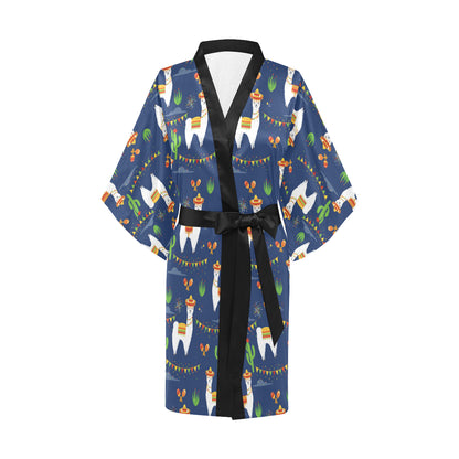 Llama Cactus Pattern Print Design 05 Women's Short Kimono