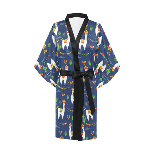 Llama Cactus Pattern Print Design 05 Women's Short Kimono