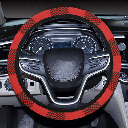 Buffalo check Red Pattern Print Design 05 Steering Wheel Cover with Elastic Edge