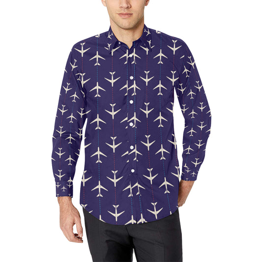 Airplane Pattern Print Design 03 Men's Long Sleeve Shirt