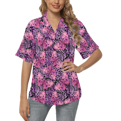 Purple Butterfly Leopard Women's Hawaiian Shirt