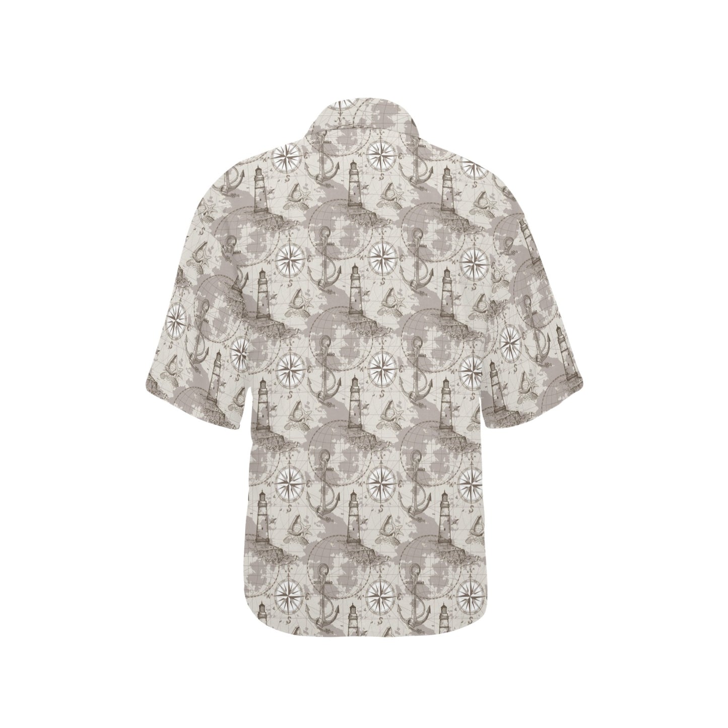 Nautical Map Design Themed Print Women's Hawaiian Shirt