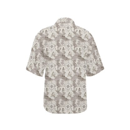 Nautical Map Design Themed Print Women's Hawaiian Shirt