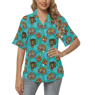 Tattoo Tiger Head Print Design LKS304 Women's Hawaiian Shirt