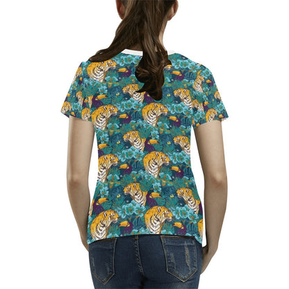Tiger Tropical Print Design LKS301 Women's  T-shirt