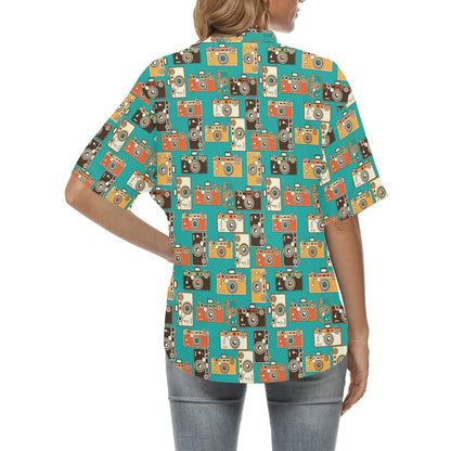 Camera Pattern Print Design 02 Women's Hawaiian Shirt
