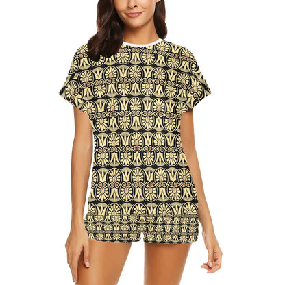 Ancient Greek Print Design LKS3014 Women's Short Pajama Set