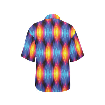 Flame Fire Blue Design Print Women's Hawaiian Shirt