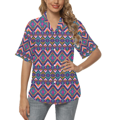 Indian Navajo Pink Themed Design Print Women's Hawaiian Shirt