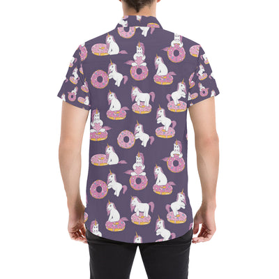 Donut Unicorn Pattern Print Design DN011 Men's Short Sleeve Button Up Shirt