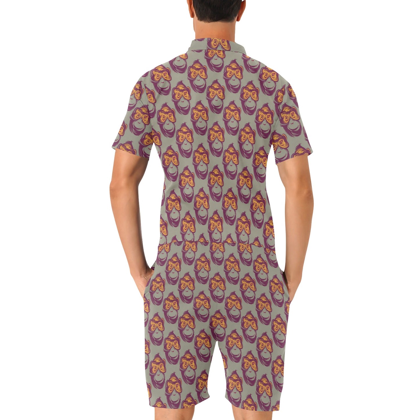 Chimpanzee Pattern Print Design 02 Men's Romper