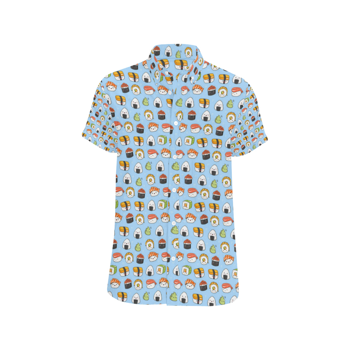 Sushi Cartoon Design Men's Short Sleeve Button Up Shirt