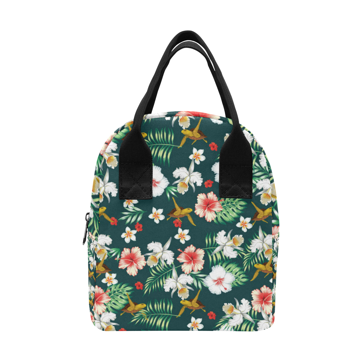 Hawaiian Flower Design with SeaTurtle Print Insulated Lunch Bag