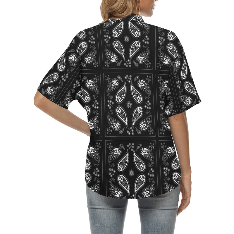 Bandana Paisley Black Print Design LKS308 Women's Hawaiian Shirt