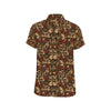 Skull Roses Vintage Design Themed Print Men's Short Sleeve Button Up Shirt