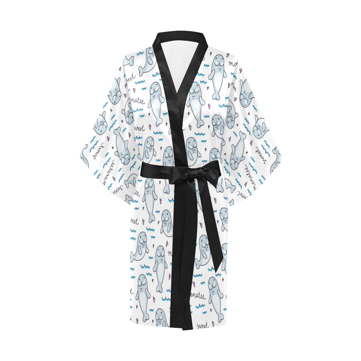 Manatee Baby Pattern Print Design 03 Women's Short Kimono