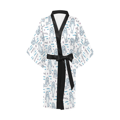 Manatee Baby Pattern Print Design 03 Women's Short Kimono