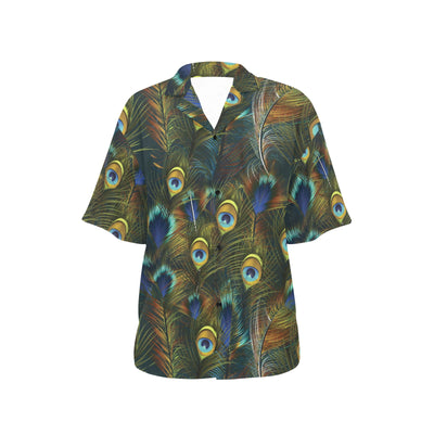 Peacock Feather Pattern Print Design A03 Women's Hawaiian Shirt