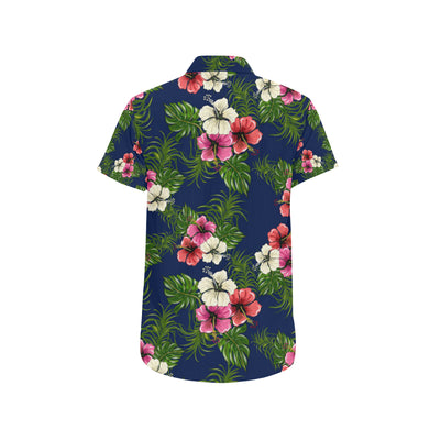 Hibiscus Pattern Print Design HB028 Men's Short Sleeve Button Up Shirt