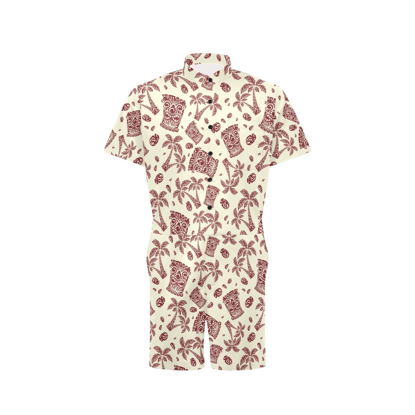 Tiki Tribal Mask Palm Tree Men's Romper