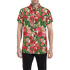 Poinsettia Pattern Print Design POT03 Men's Short Sleeve Button Up Shirt