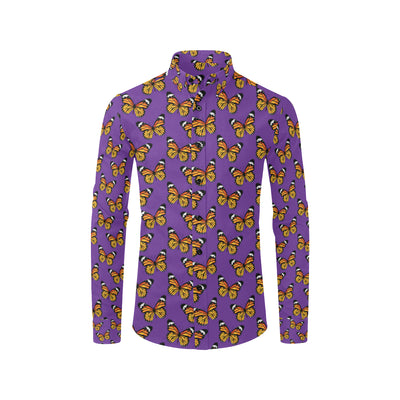 Monarch Butterfly Purple Print Pattern Men's Long Sleeve Shirt