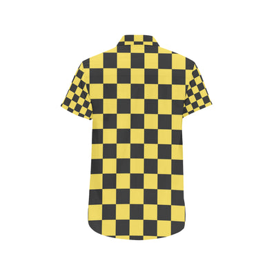 Checkered Yellow Pattern Print Design 03 Men's Short Sleeve Button Up Shirt