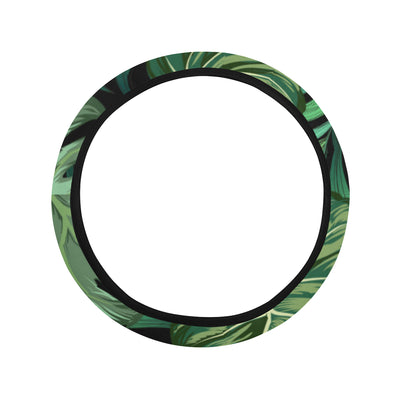 Green Fresh Tropical Palm Leaves Steering Wheel Cover with Elastic Edge