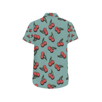 Cherry Pattern Print Design CH03 Men's Short Sleeve Button Up Shirt