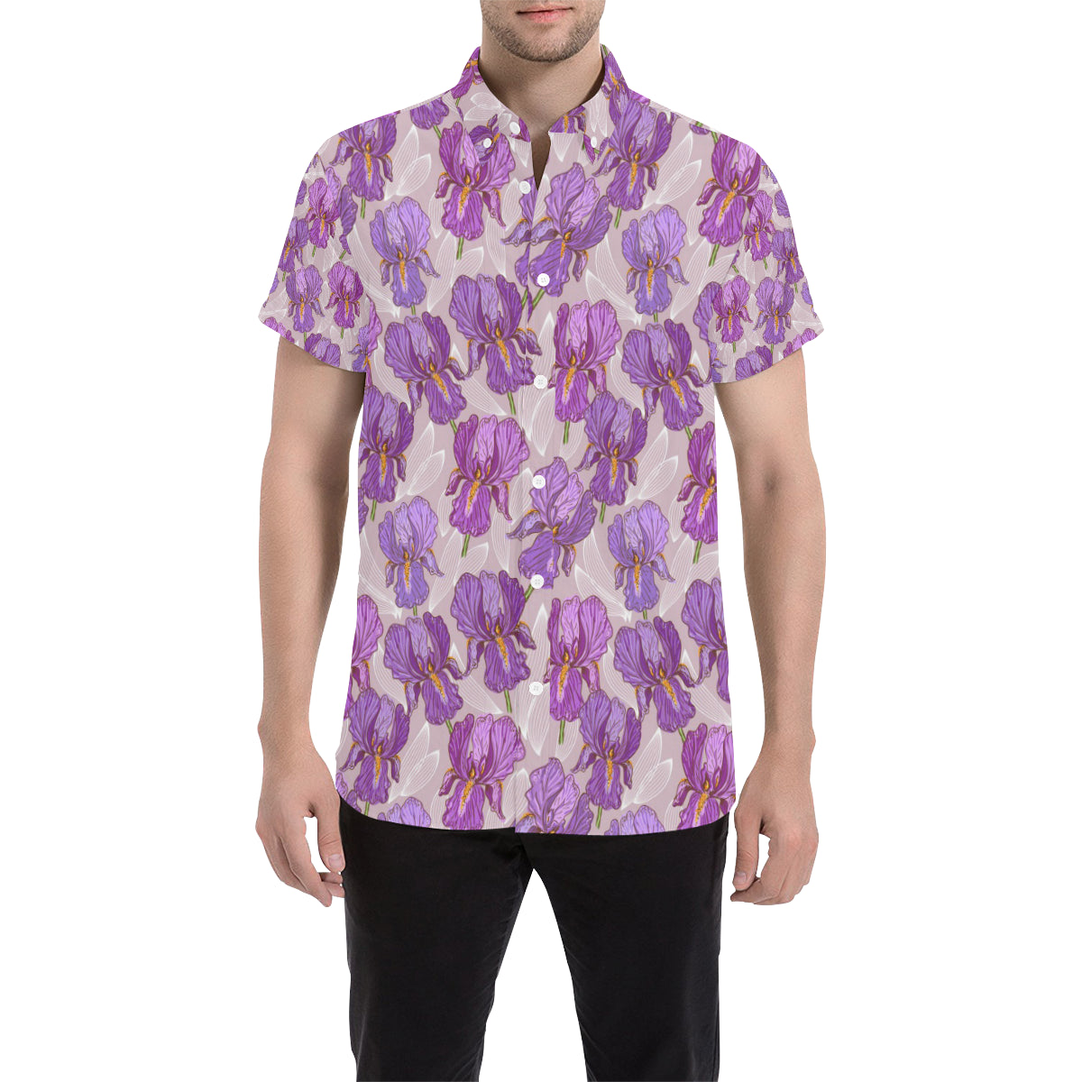Iris Pattern Print Design IR05 Men's Short Sleeve Button Up Shirt