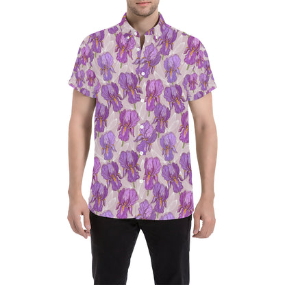 Iris Pattern Print Design IR05 Men's Short Sleeve Button Up Shirt
