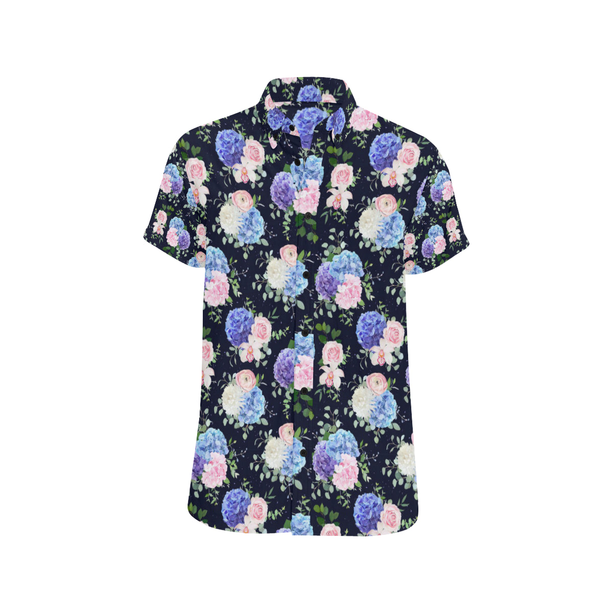 Hydrangea Pattern Print Design HD01 Men's Short Sleeve Button Up Shirt