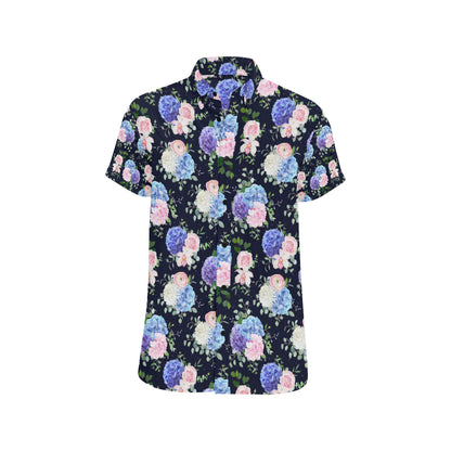 Hydrangea Pattern Print Design HD01 Men's Short Sleeve Button Up Shirt