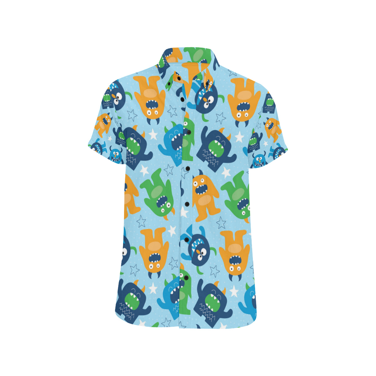 Monster Cartoon Pattern Print Design 04 Men's Short Sleeve Button Up Shirt