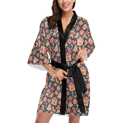 Gingerbread Pattern Print Design 03 Women's Short Kimono