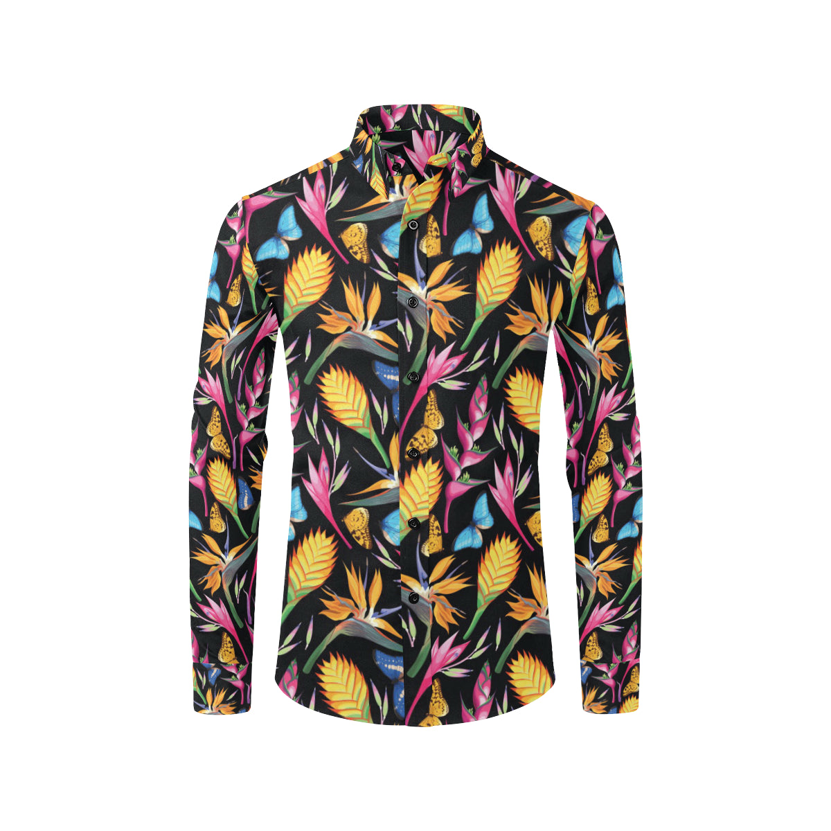 Tropical Flower Pattern Print Design TF016 Men's Long Sleeve Shirt