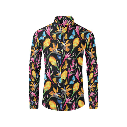 Tropical Flower Pattern Print Design TF016 Men's Long Sleeve Shirt