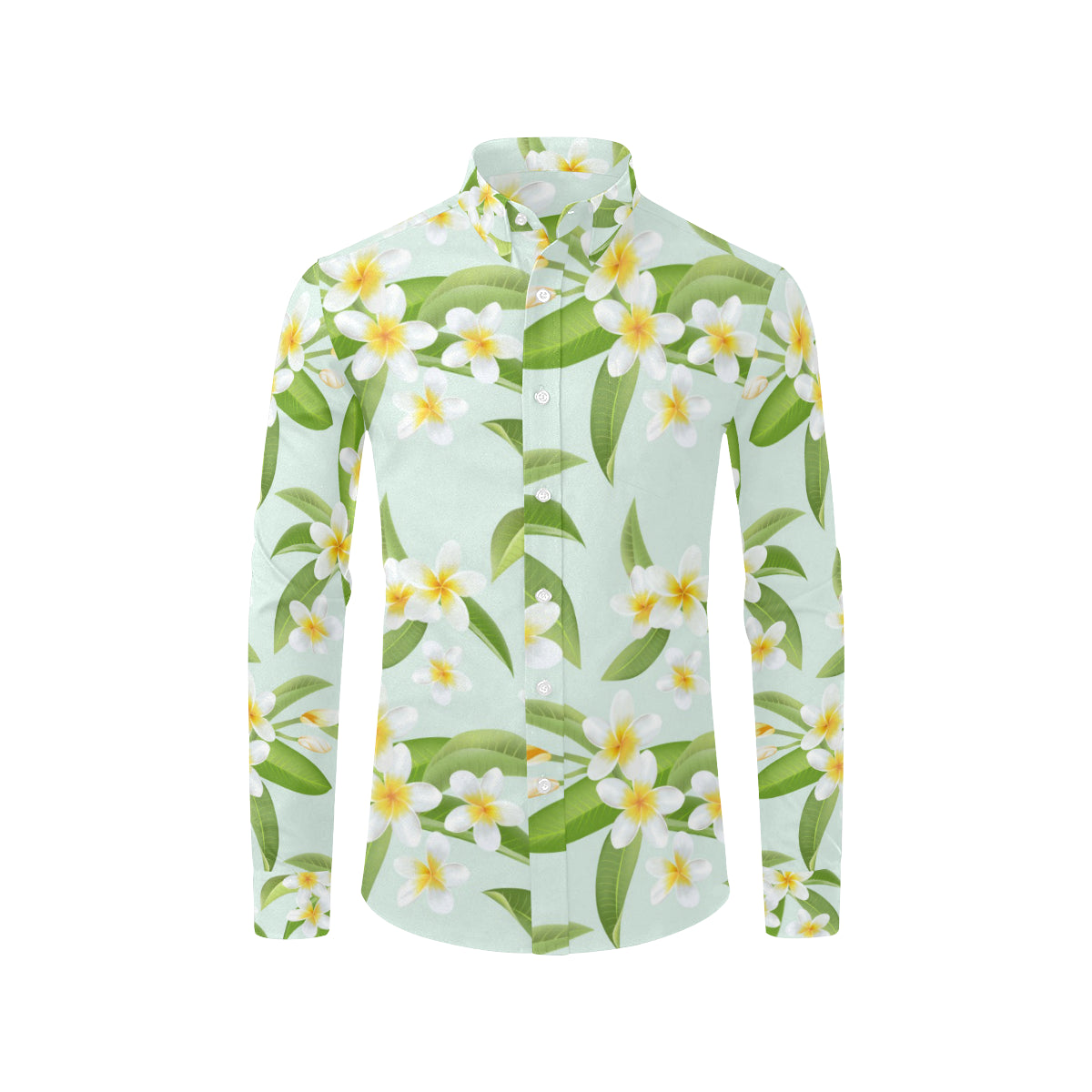 Yellow Plumeria Pattern Print Design PM024 Men's Long Sleeve Shirt