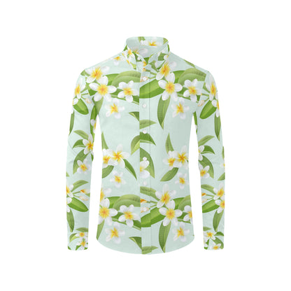 Yellow Plumeria Pattern Print Design PM024 Men's Long Sleeve Shirt