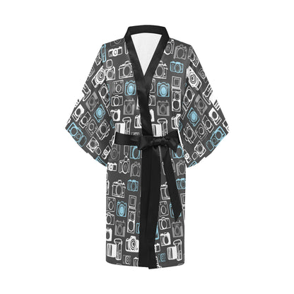 Camera Pattern Print Design 04 Women's Short Kimono