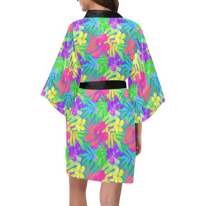 Neon Tropical Pattern Print Design A03 Women's Short Kimono