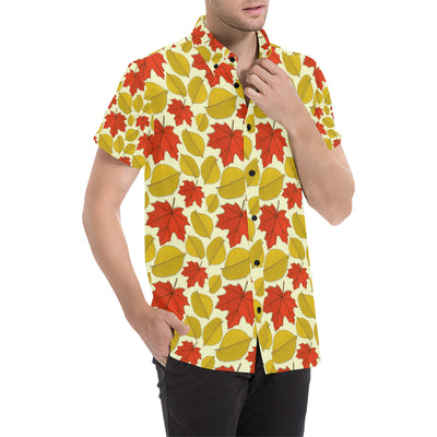 Elm Maple Leave Print Pattern Men's Short Sleeve Button Up Shirt