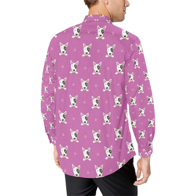 Bull Terrier Happy Print Pattern Men's Long Sleeve Shirt