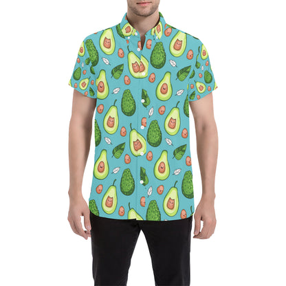 Avocado Pattern Print Design AC05 Men's Short Sleeve Button Up Shirt